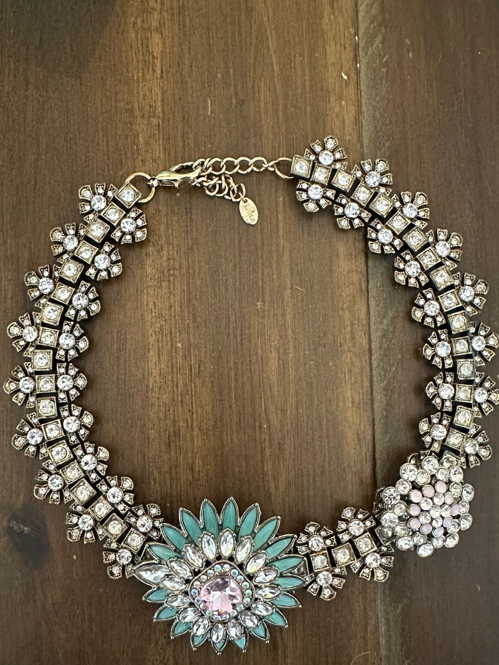 Zara Crystal Floral Statement Necklace in Mint and Pink